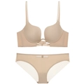 Conjunto de lencería push-up sin costuras beige con diseño en U y tiras cruzadas decorativas - 70A / Color Piel