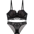 Ensemble lingerie en dentelle noire avec soutien-gorge push-up et culotte assortie - 70B / Noir