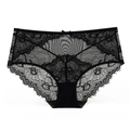 Eleganter schwarzer Spitzen-Slip mit Blumenmuster, Wimpernbordüre und kleiner Schleife - S / Schwarz