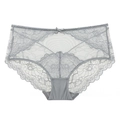 Elegante hellgraue Damen Spitzenunterwäsche mit hoher Taille, Schleife und Netzeinsatz - S / Grau