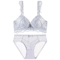 Elegante set di lingerie in pizzo grigio chiaro con motivi floreali e fiocchetti - 70A / Grigio