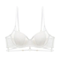 Weißes Spitzen-Bralette mit zartem Blumennetz und goldenen Käfig-Trägern - 70A / Weiß