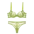 Set di lingerie francese in pizzo verde con ricamo a foglie e ferretto di supporto - 70B / Verde