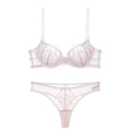 Completo intimo francese in pizzo sottile con ricami floreali in colore rosa chiaro - 70C / Rosa
