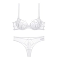 Set di lingerie in pizzo bianco ricamato con reggiseno a ferretto e perizoma coordinato - 85B / Bianco