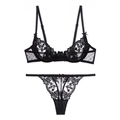 Ensemble de lingerie en dentelle florale transparente avec soutien-gorge et string - Noir