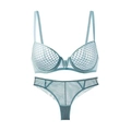 Completo intimo azzurro in mesh a nido d'ape con reggiseno velato e slip abbinati - 75B / Blu