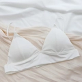 Minimalist white seamless triangle bralette set with thin straps and wire-free design - S / White Bra Only