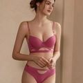 Conjunto de lencería push-up rojo rosa sexy con diseño hueco y detalles de aros - 75B / Rosa Roja
