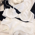 French style white lace lingerie set with thin straps and deep V underwire bra - S / Set / White Zirconia Set