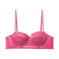 Lace 1/2 cup push up bra in magenta pink with adjustable straps and mesh texture - Rose Red