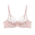 Soutien-gorge en satin rose pâle avec broderie florale délicate et détails en résille - 70BC / Rose