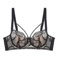 French black lace bra featuring ink painting embroidery and bunny ear cup style - 70B / Black