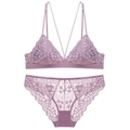 Completo intimo in pizzo francese lavanda con spalline sottili e reggiseno senza ferretto - M / Viola
