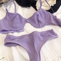 French style purple lace lingerie set with ultra-thin deep V bra and matching panties - S / Set / Purple Jewelry Set