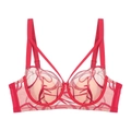 Elegant red lace bra with ink embroidery, bunny ear cups, and thin double straps - 70B / Red