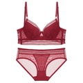 Conjunto de lencería de encaje rojo vino con sujetador de aro y malla suave - 70B / Sujetador Y Braga (70B) / Set de Circonita Roja