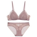 Ensemble de lingerie en dentelle française avec soutien-gorge triangle sans armatures - S / Haut Et Bas / Café