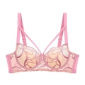 Pink French lace bra with floral embroidery, thin cup support, and V-shaped straps - 70B / Pink