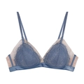 Französisches Spitzen-Bralette-Set in Staubblau mit Wimpernborte und Triangel-Cups - S / Hellblaues Oberteil