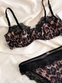Sexy Dessous-Set mit Leopardenmuster, schwarzer Wimpernspitze und Netz-Details - S / Leopardenmuster