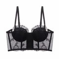 Soutien-gorge bustier en dentelle noire française avec broderie florale et armature - XL / Noir