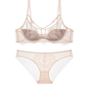 Lace-Dessous-Set mit Bügel-BH mit Wimpernspitze und passendem Mesh-Slip in hellem Beige - 80C / Rosa
