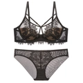 Elegantes schwarzes Lingerie-Set aus Wimpernspitze mit Strappy-BH und passendem Slip - 75A / Schwarz
