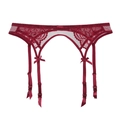 Elegante reggicalze in pizzo bordeaux con ricamo floreale e spalline in raso su bianco - Taglia S / Rosso