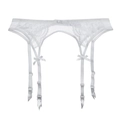 Elegante witte kanten jarretelgordel met bloemmotieven en zijden strikaccenten - M / Wit