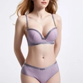 Purple lingerie set with diamond mesh pattern and gold metal accents for women - Purple