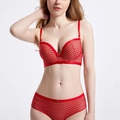 Rode mesh lingerieset met push-up beugelbeha en bijpassende slip met lage taille - 70B / Rood