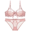 Elegant dusty pink lace lingerie set with floral embroidery and satin bow detailing - Lotus Pink