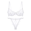 Ensemble de lingerie française en dentelle blanche transparente avec soutien-gorge et tanga - M / Blanc