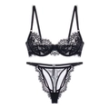 French style black sheer lace lingerie set with underwire bra and matching thong - Black