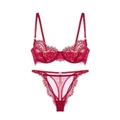Ensemble de lingerie en dentelle rouge avec soutien-gorge transparent et string assorti - L / Rouge