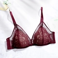 Bralette de encaje francés burdeos con ribete de pestañas y copas triangulares sin aros - S / Burdeos