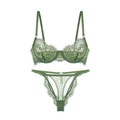 Lingerie set in grass green lace featuring a sheer underwire bra and matching thong - Green