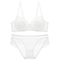 Elegantes weißes Spitzen-Lingerie-Set mit Bügel-BH und passendem Netz-Slip - 70A / Set mit weißen Zirkonia
