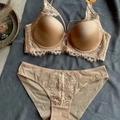 Hautfarbenes Push-up-BH-Set mit Spitze und passendem Slip, inklusive 75B Größenetikett - 75B / Hautfarben