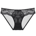 Sexy black lace panties with bow detail and eyelash trim on white background - M / Black