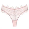 Thong en dentelle rose pâle pour femmes avec broderie florale et détails en tulle - M / Rose