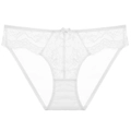 White floral lace panties with delicate bow detail and scalloped edges for women - M / White