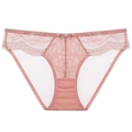 Lace floral panties for women with bow accent in light pink, flat lay on white background - M / Pink