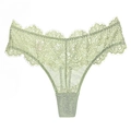 Light green floral lace thong with eyelash trim and cotton crotch for women - Green