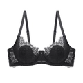 Elegant black lace bra with floral patterns and adjustable straps on a white background - 70A / Black