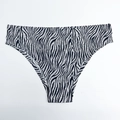 Detail view of seamless zebra print panties with smooth stitching and soft elastic fabric - Zebra Print
