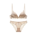 Conjunto de lencería de encaje beige con sujetador espalda en U y braguita - Color Piel / 70A