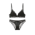 Completo intimo in pizzo stile francese con schiena a U, chiusura frontale e slip nero - 70A / Top E Pantaloni / Nero
