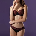 Lace lingerie set in burgundy and black featuring eyelash trim and cutout detail - 75B / Red & Black Set